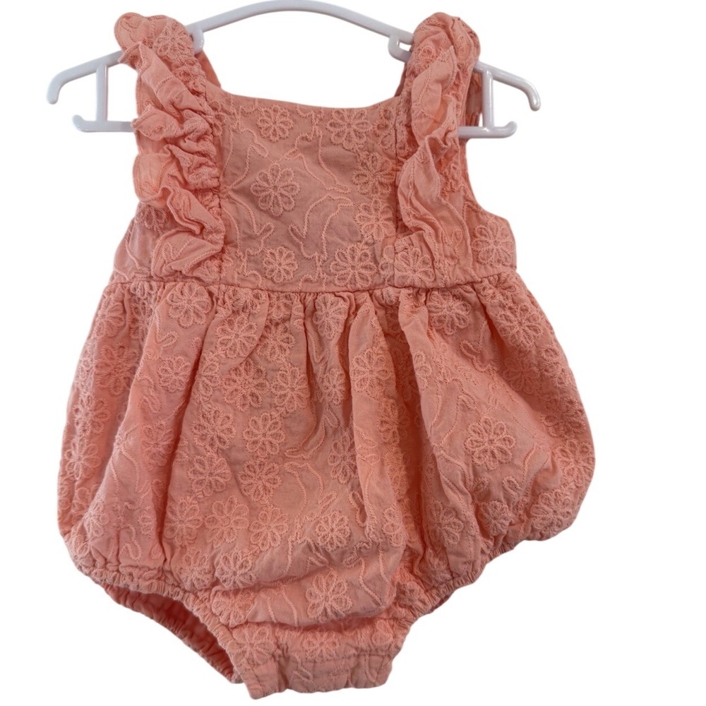 Catherine Malandrino Baby Girl Coral Lace Floral Embroidered Bubble Romper 3-6M‎